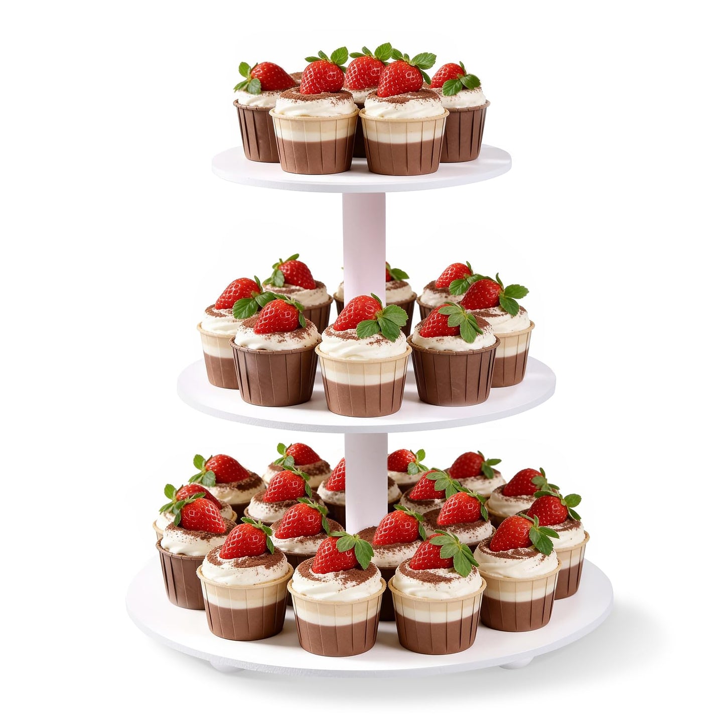 VIVIRBIEN 3-Tier Wood Cupcake Stand: 12in White Round stand for cupcake