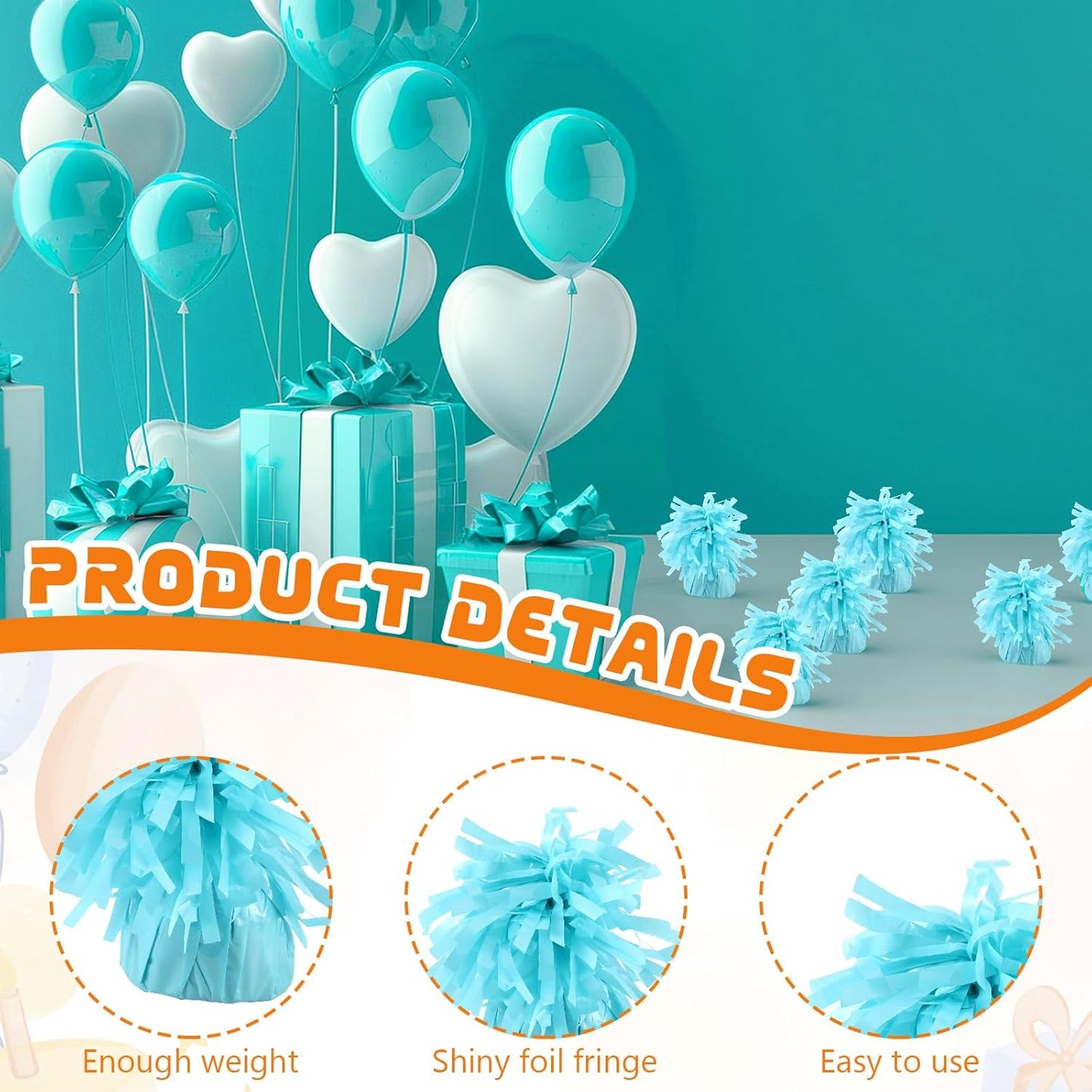 6 Pack Baby Blue Balloon Weights Metallic Holder Anchors Balloon Holder Weights for for Birthday 2025 Graduation Party Christmas Wedding Celebration Decoration (Baby Blue)