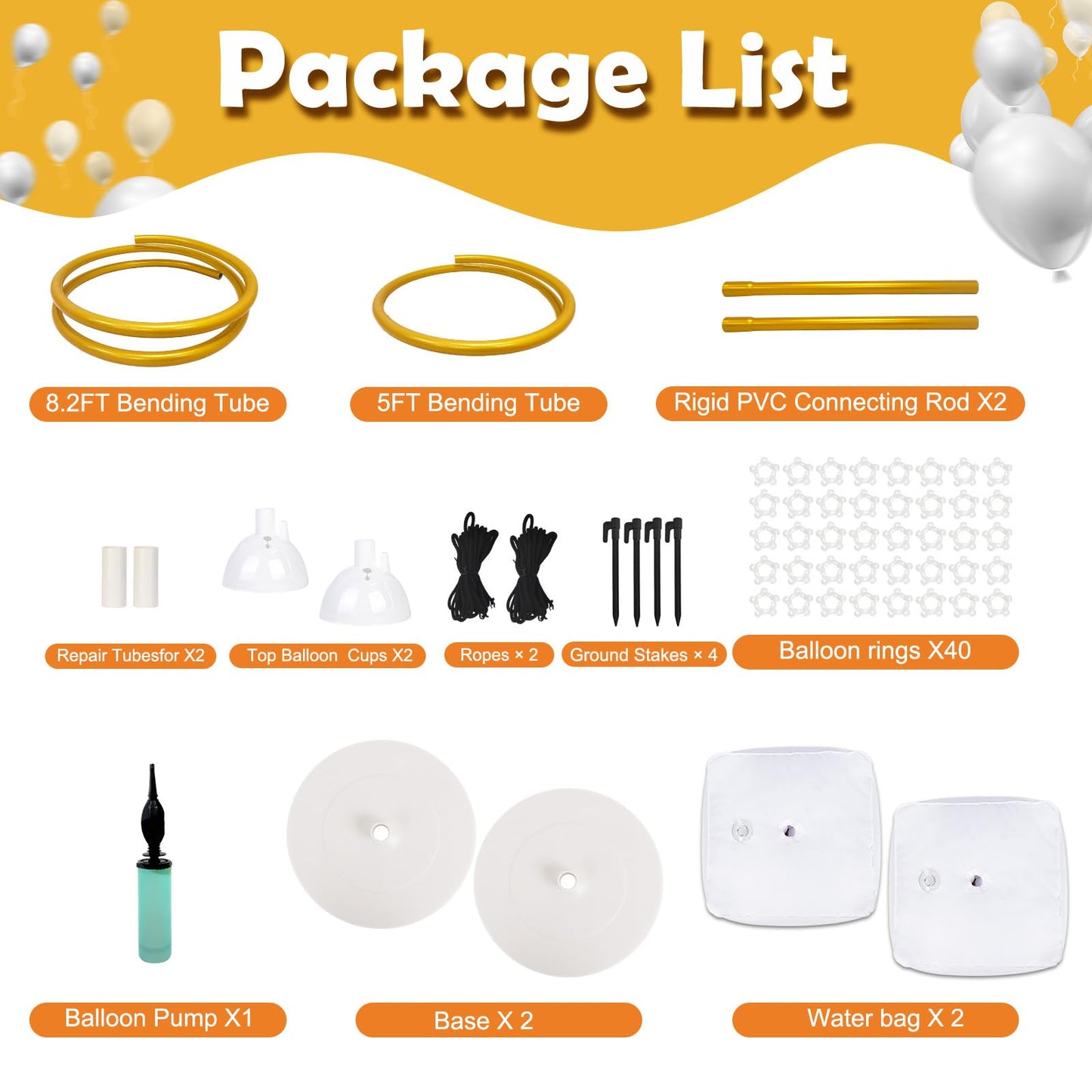 AerWo Balloon Arch Kit 9.35FT & 6FT, Free Bending Half Balloon Arch Stand with Base, Floor Gold