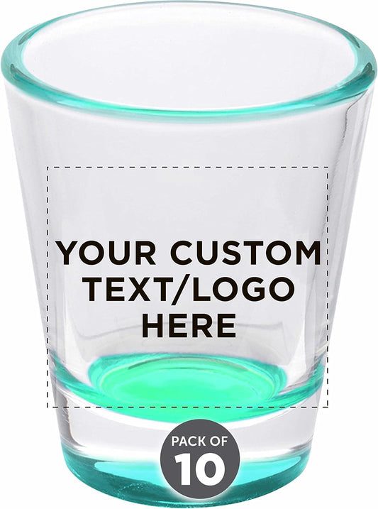 Custom Shot Glasses 1.75 oz. Set of 10, Personalized Bulk Pack - Great for Wedding Favors, Bachelorette Party Decorations, Party Fovors, Color Bottom - Green