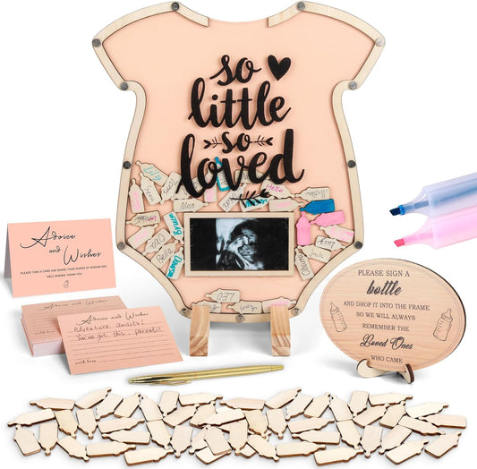 60Pcs Baby Shower Guest Book - Cute Onesie Shaped Baby in Bloom Baby Shower Guest Book Alternatives with Sonogram Frame Advice & Wishes Cards for Keepsake, Birthday, Gender Reveal (Baby in Bloom)