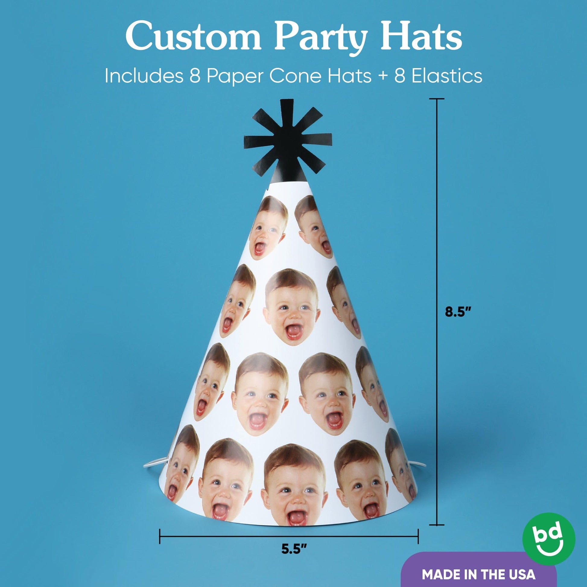 Big Dot of Happiness Custom Photo Fun Face Cone Hats, Personalized Face Cut Party Hats, Birthday