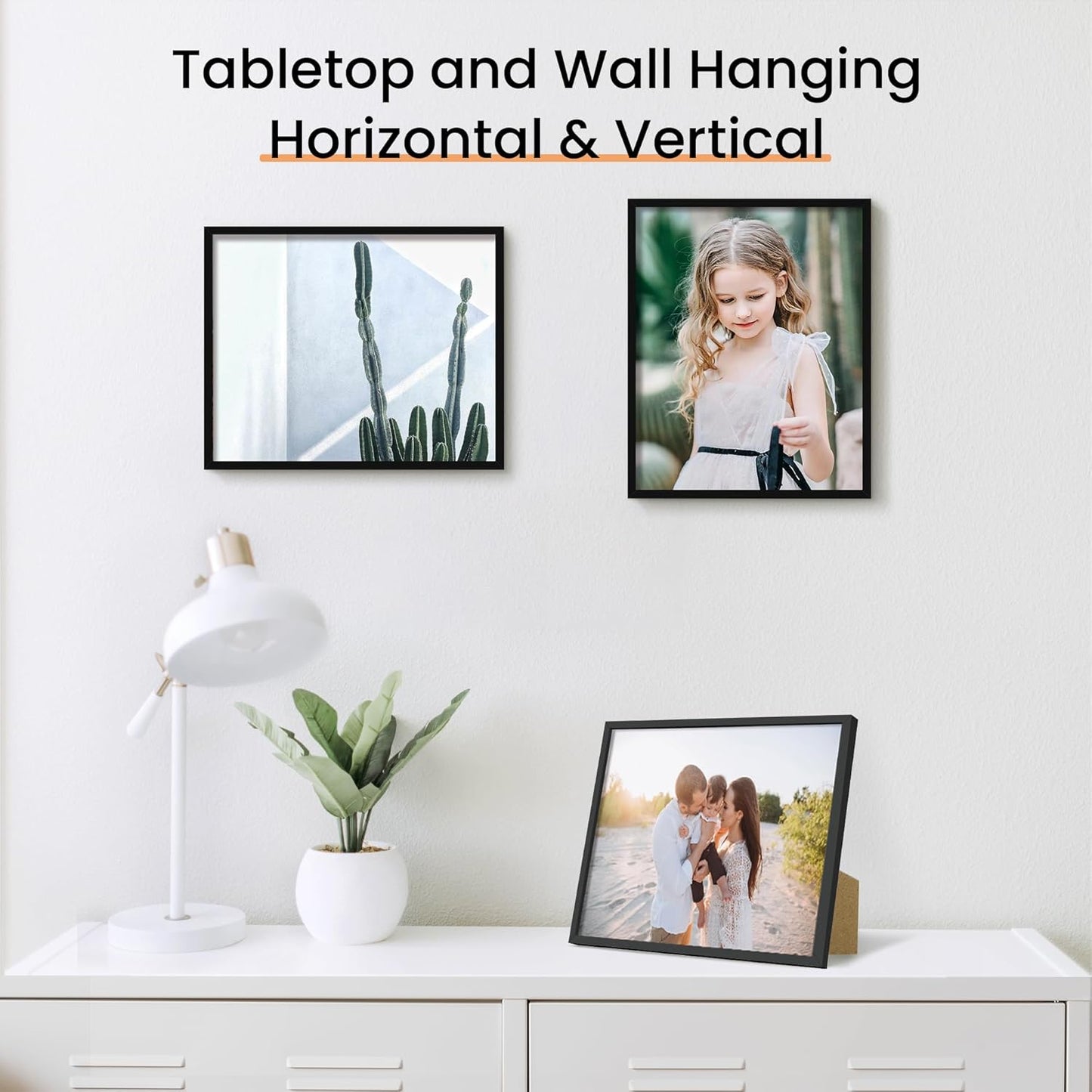 upsimples 8x10 Picture Frame Set of 3, Made of High Definition Glass for 8 x 10, Wall and Tabletop Display Thin Border Photo Frames for Home Decor, Black