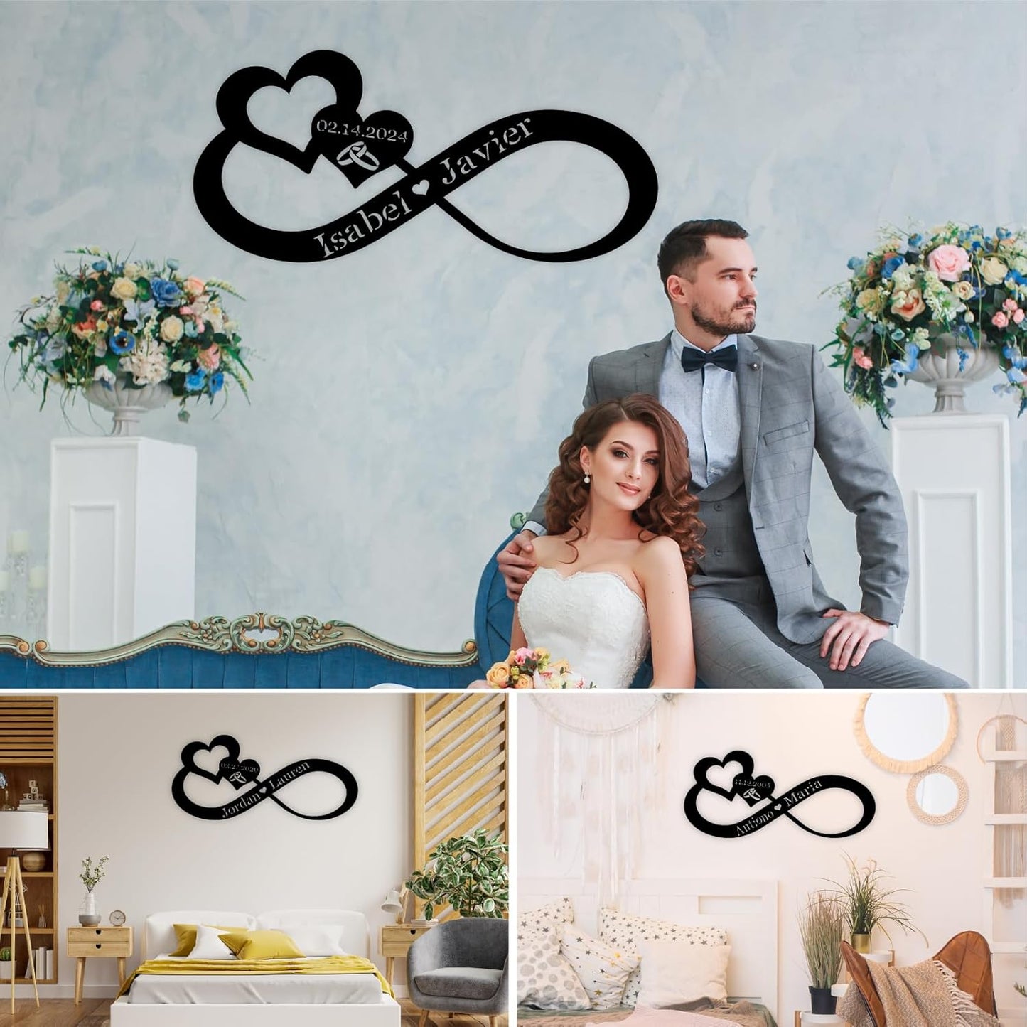 Infinity Heart Metal Wall Decor, Unique Infinity Heart Wall Decor Love Sign Plaque Steel Art Geometric Wall Decor Set Cut Out for Outside (Infinity Heart Love Sign)