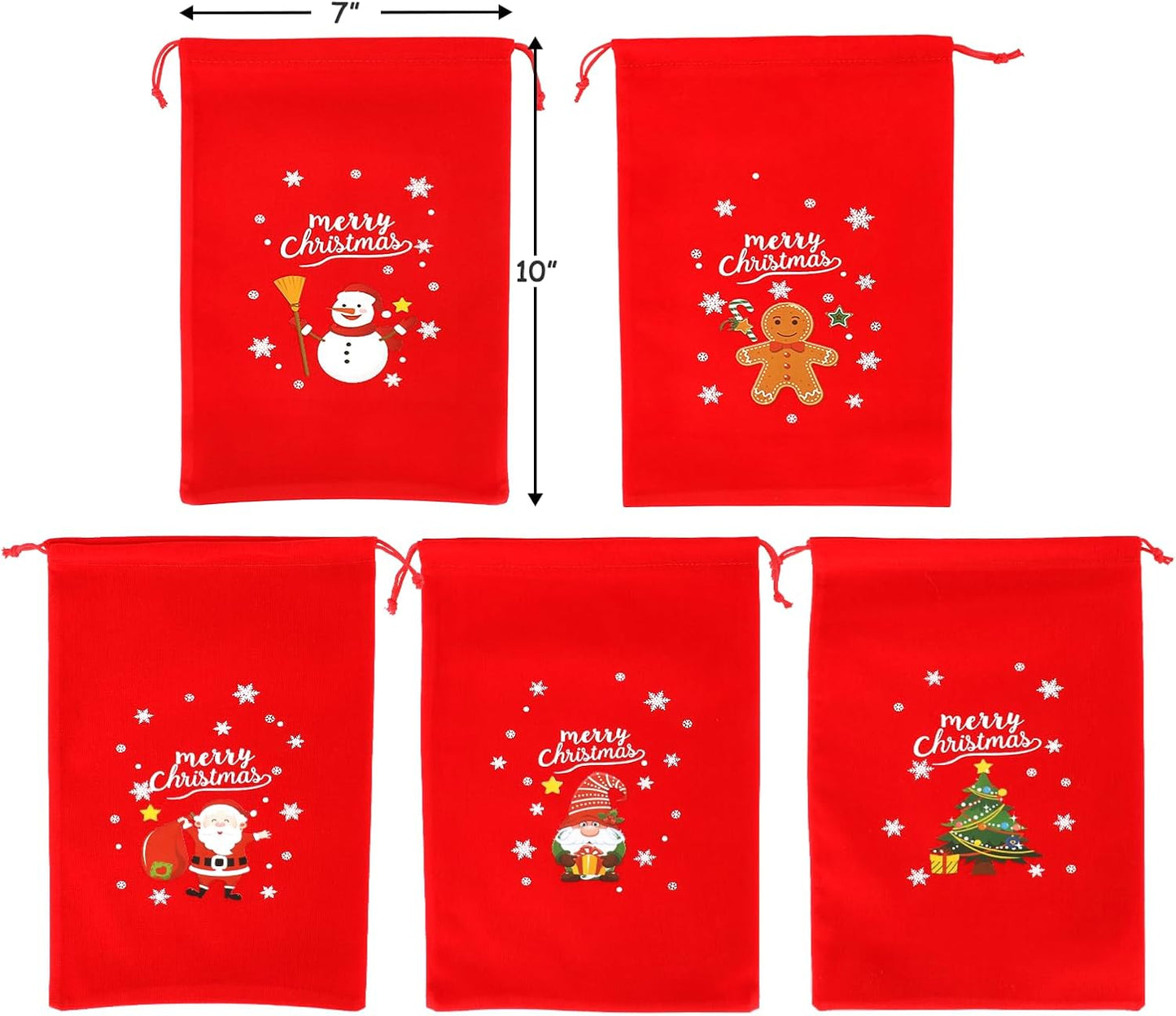 Tapleap Velvet Coth Christmas Bags with Drawstring, 50Pcs 7x10 for Wrapping Christmas Party Favors or Gifts for Friends, Small Bussiness, Coworkers