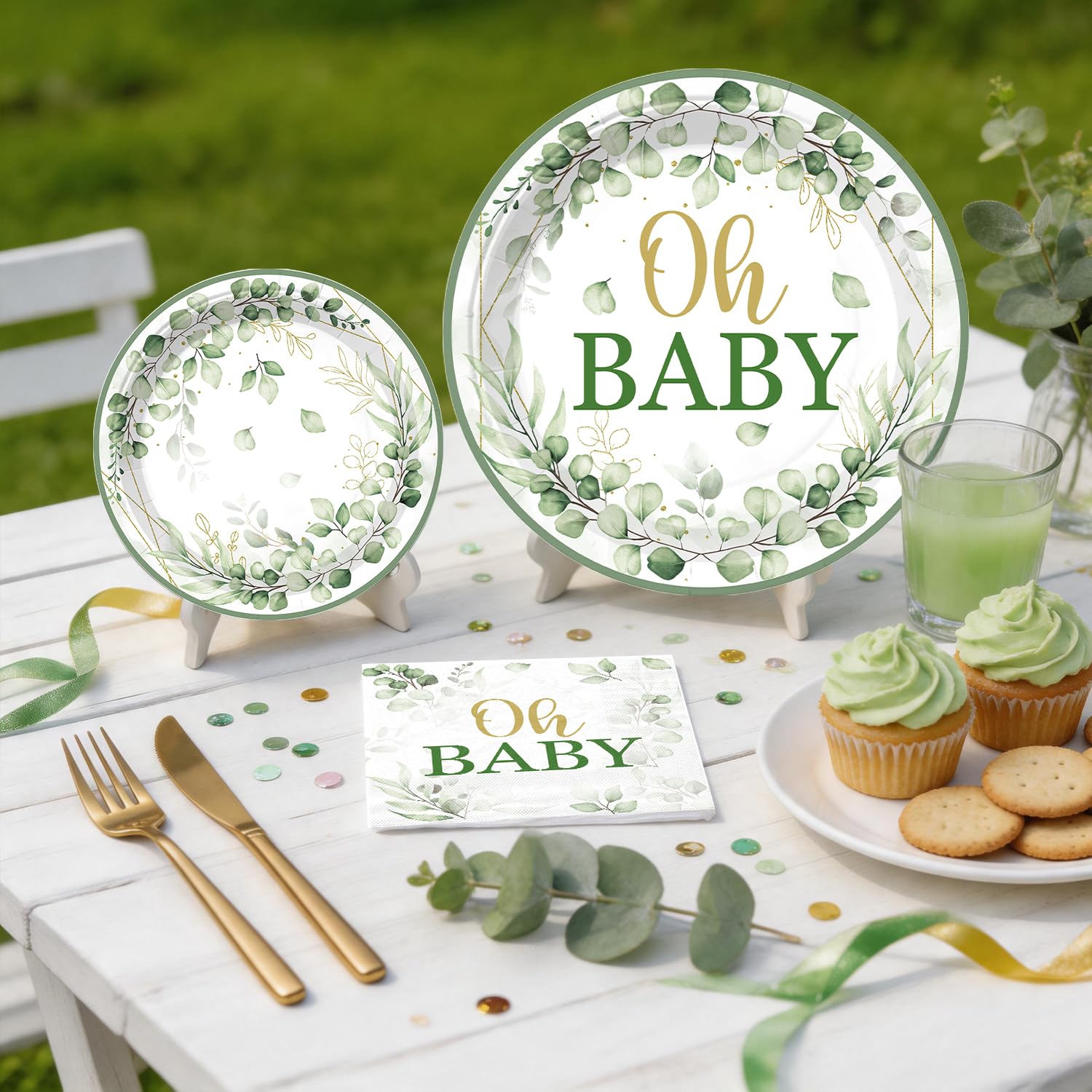 Fexivo Sage Green Baby Shower Decorations Set,Serves 25 Guests