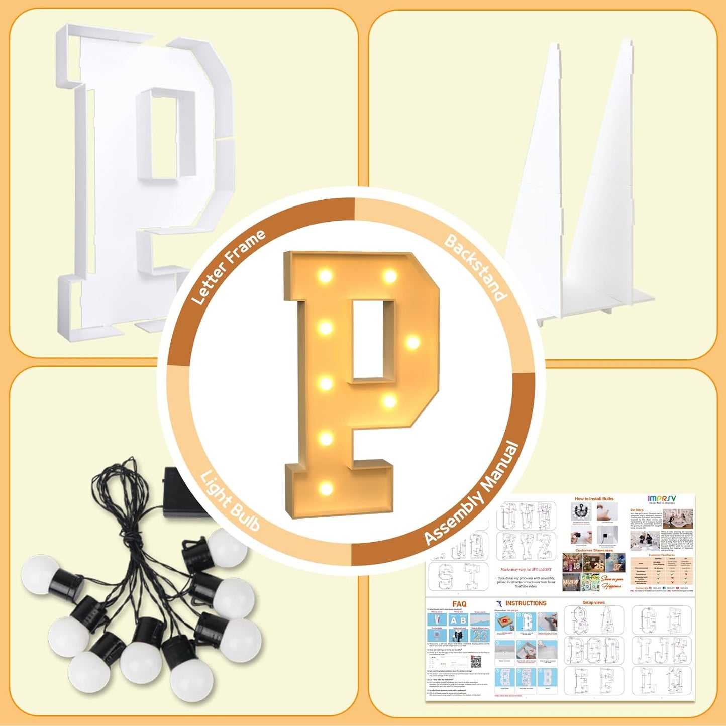 imprsv Marquee Light Up Letters, 3FT Marquee Letters for Birthday Baby Shower Wedding Decorations Light Up Letters for Engagement Party Decor, Large Marquee Letters for Party Decorations, Letter P