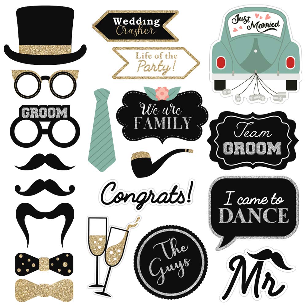 Fully Assembled Wedding Photo Booth Props - Set of 40 - Pink & Teal
