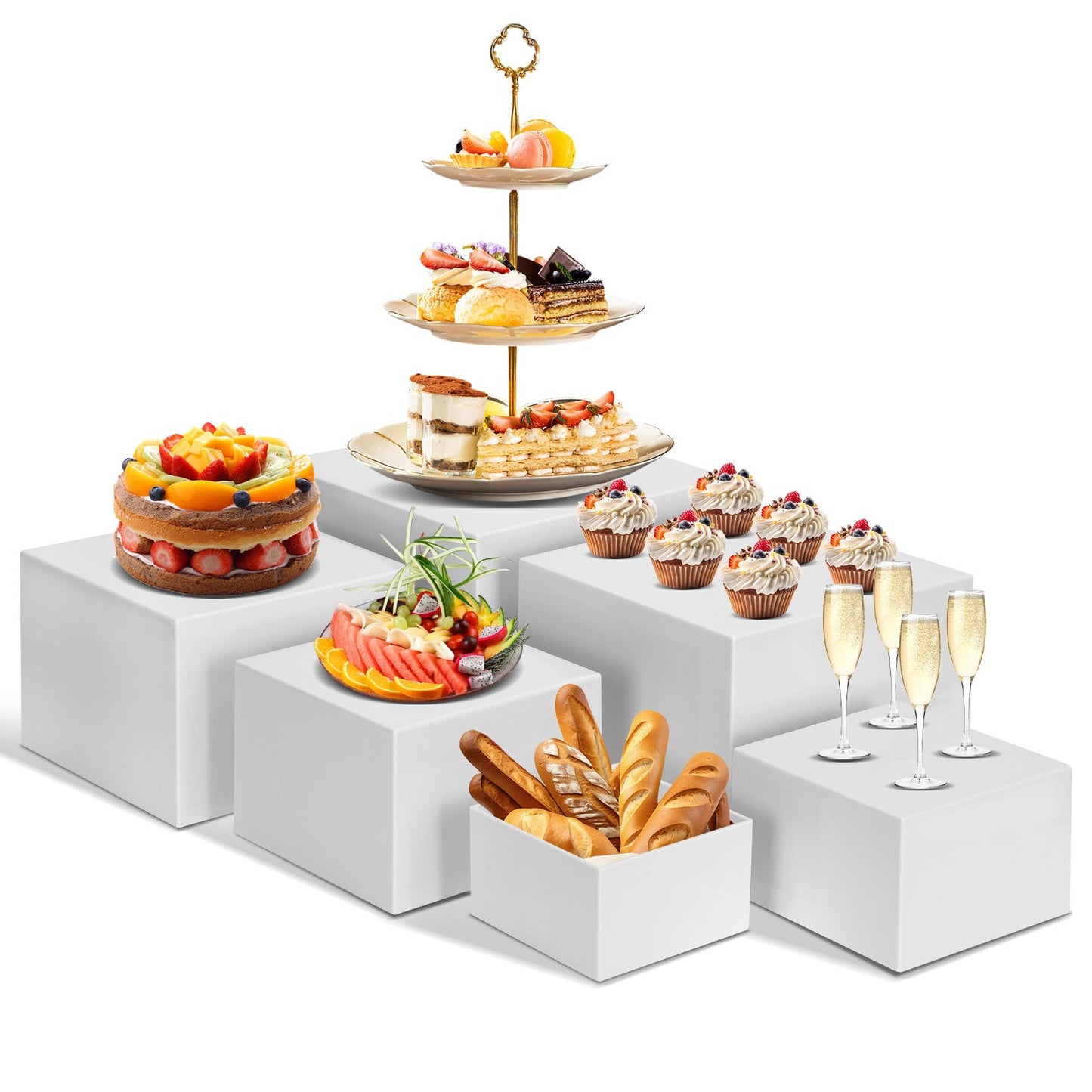 6 PCS Buffet Risers, Large Food Risers for Buffet Table, Dessert Display
