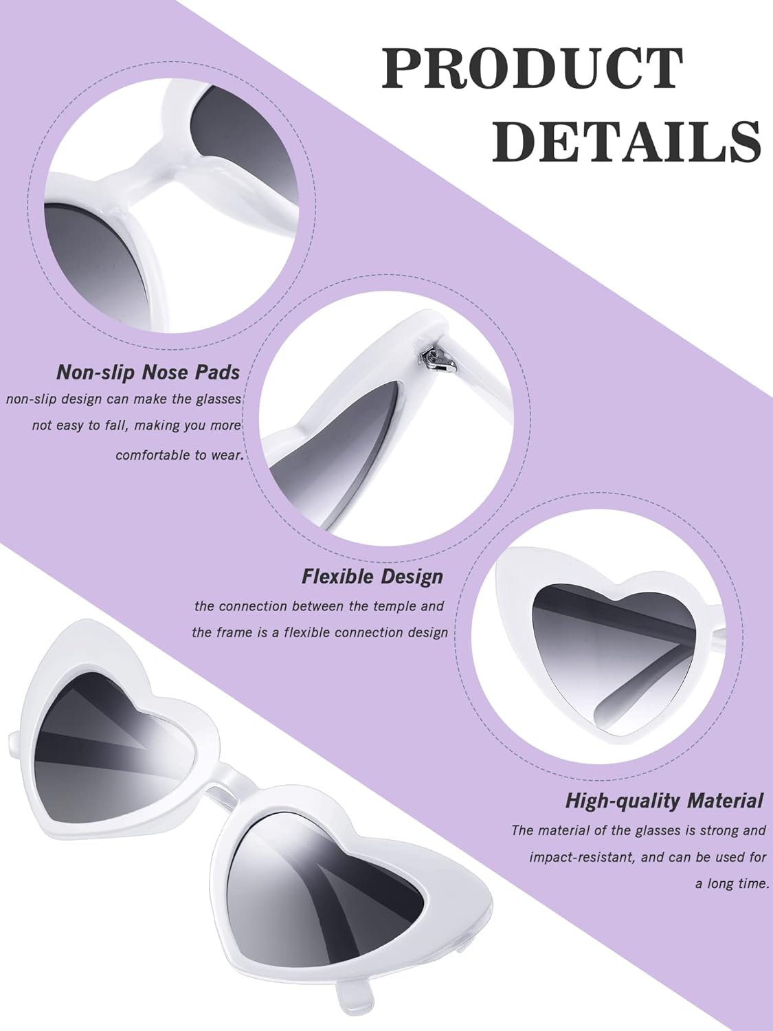 Flutesan 20 Pairs Retro Heart Sunglasses Vintage Cat Eye Heart Glasses Women Bachelorette Bride Sunglasses Bulk