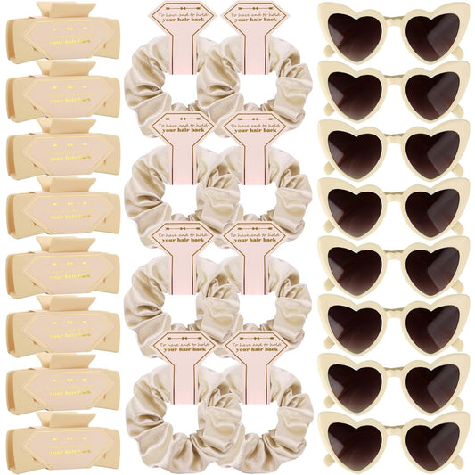 Bridesmaid Scrunchies Proposal Gifts Bachelorette Hair Claws Clips Girls heart sunglasses for Wedding Party Favors (Beige)