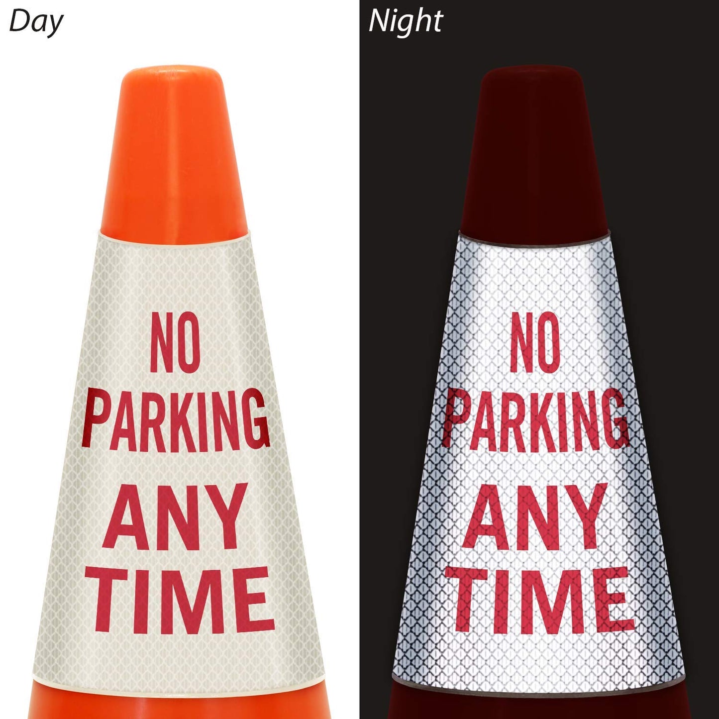 SmartSign “No Parking Any Time” Bright Reflective Cone Message Sleeve, [Cone Not Included]