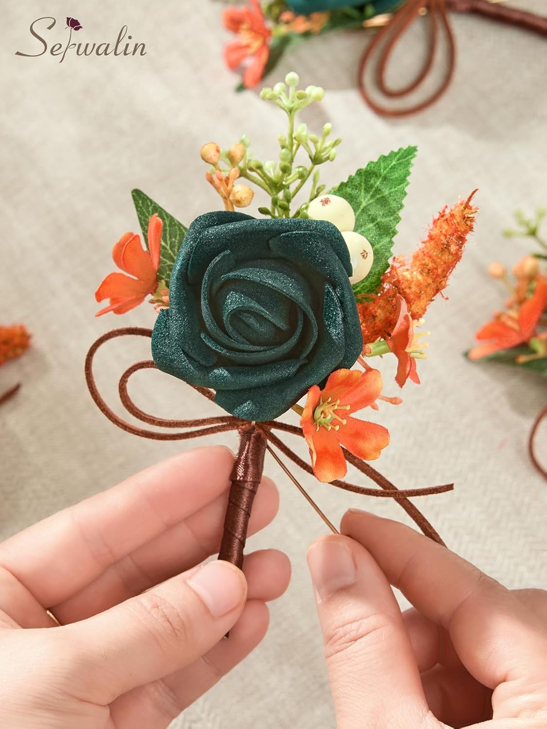 Serwalin 10Pcs Boutonniere for Men, Teal Groom and Best Man Boutonniere, Artificial Flowers for Wedding Decor Prom Homecoming Ceremony Anniversary Formal Dinner Party