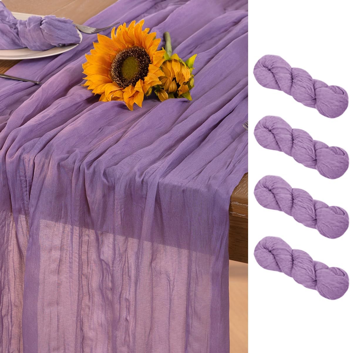 Lavender Purple Cheesecloth Table Runner 4 Pack Fall Table Runners Boho Gauze 120 Inches Cheese Cloth Fall Table Decorations for Thanksgiving Wedding Bridal Baby Shower Birthday Garden Party