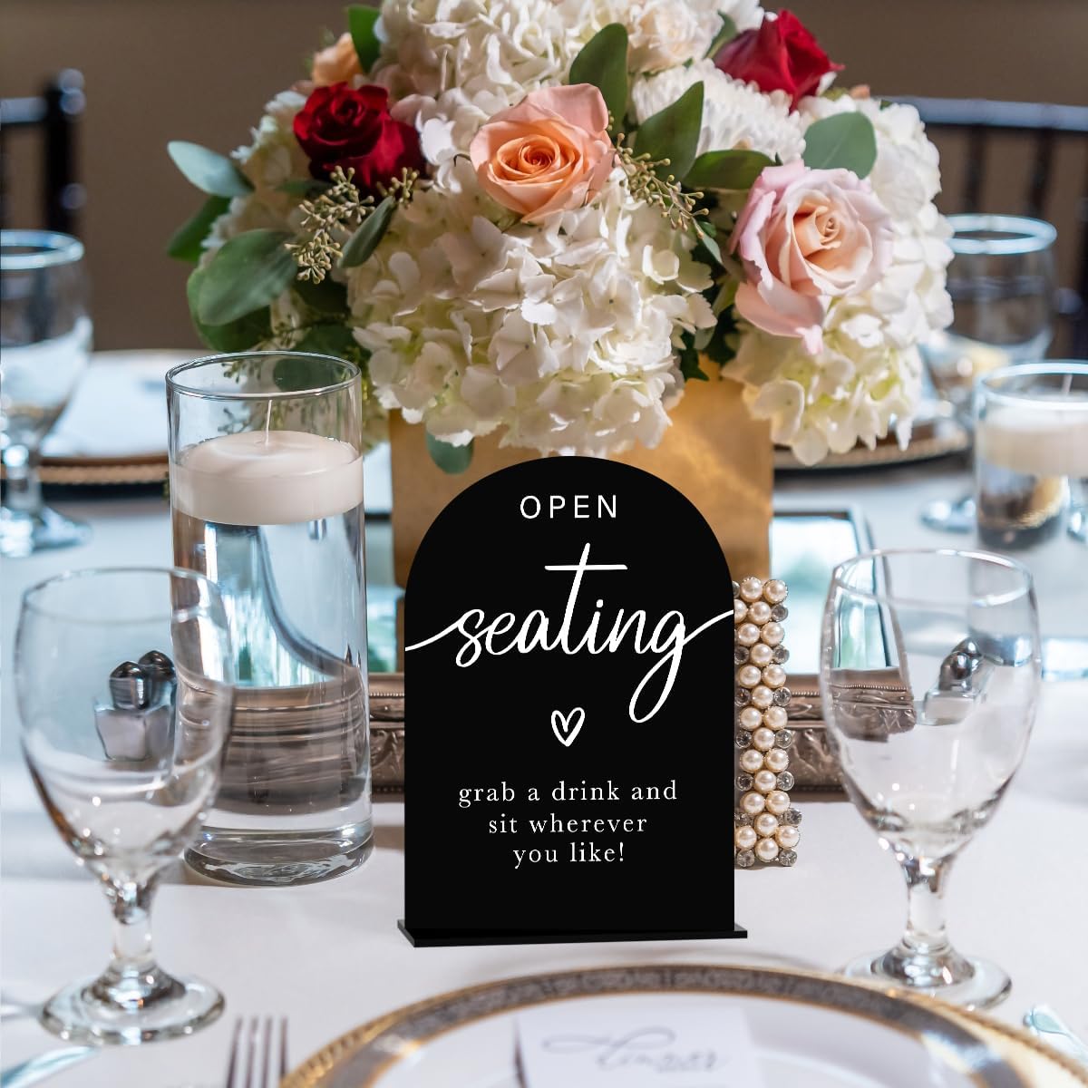 Acrylic Wedding Sign Wedding Signs for Ceremony Open Seating Sign for Wedding Modern Calligraphy Arch Acrylic Table Top Sign for Wedding Reception and Event Party Table(black）