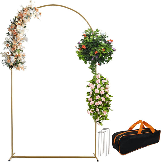 Metal Arch Backdrop Stand Set- Heavy Duty Rust-Proof Wedding Decoration Frame with Crossbar Base - Easy Assembly for Party, Photo Booth, Balloon & Flowers Decor (Gold, 6.6FT)
