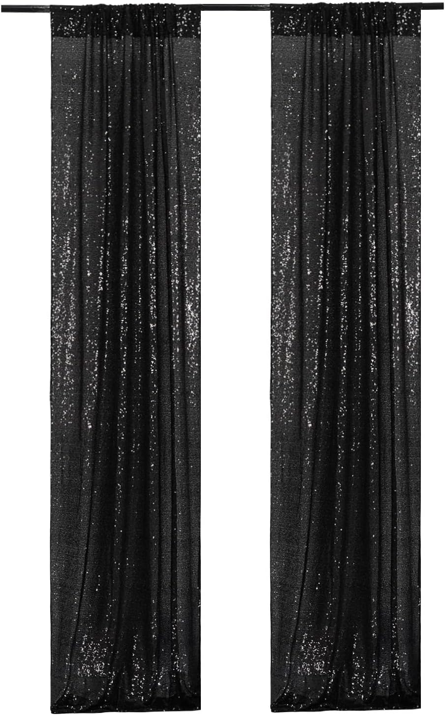 Poise3EHome 2ft x 8ft Black Sequin Photography Backdrop Curtains 2 Panels for Party Decoration, Black
