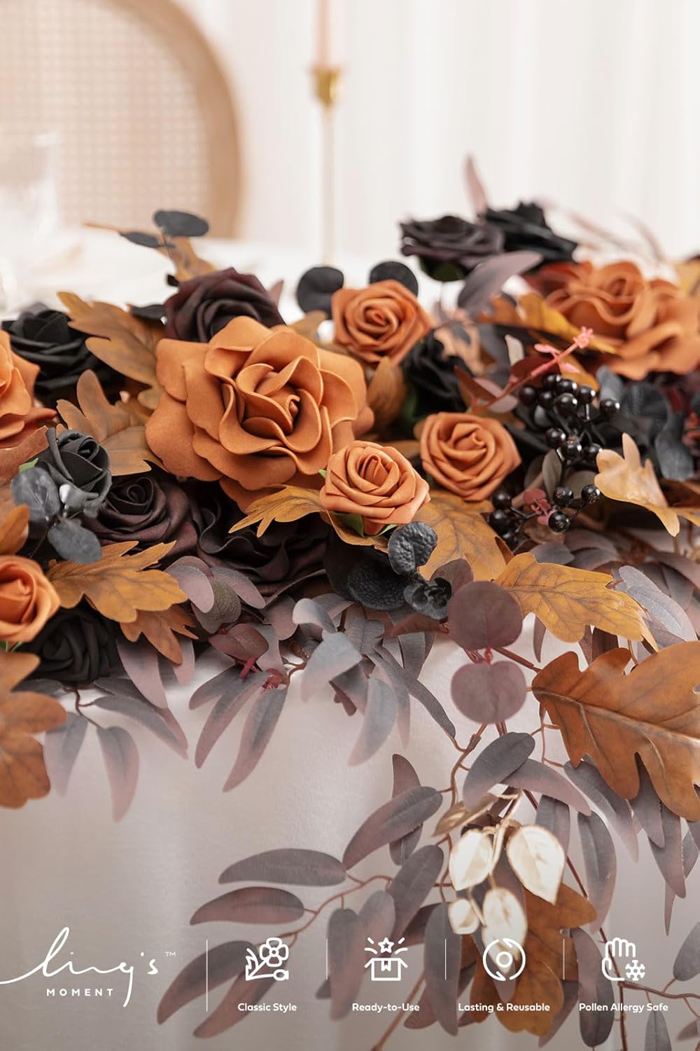 Ling's moment 9FT Eucalyptus and Willow Leaf Flower Garland, Handcrafted Wedding Sweetheart Table Centerpieces, Head Table Decor, Arch Backdrop Decorations for Wedding | Halloween Black & Orange