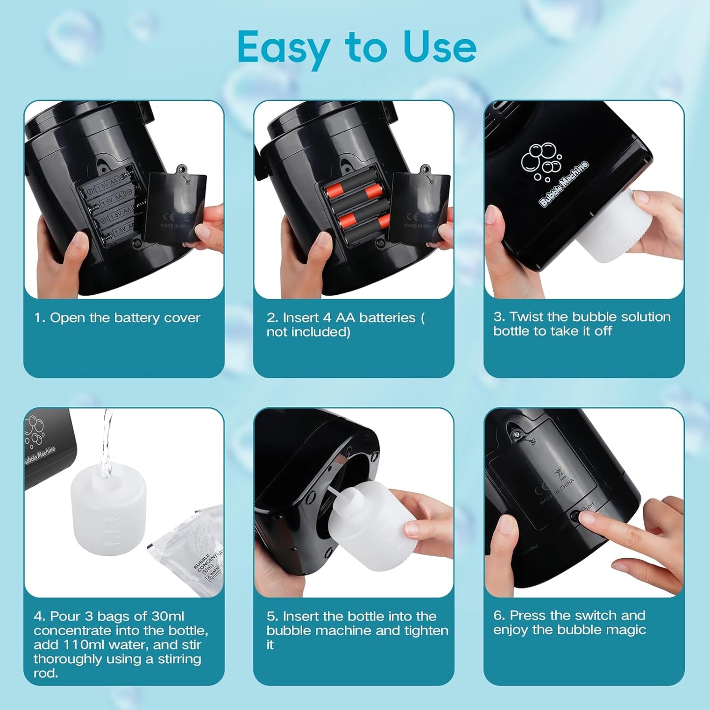 Bubble Machine Automatic Bubble Blower for Kids Batteries Operated Portable Bubble Maker Electric Bubble Machine Adjust Angle by 90° Indoor Outdoor Toy for Birthday Party Wedding (Portable Black)