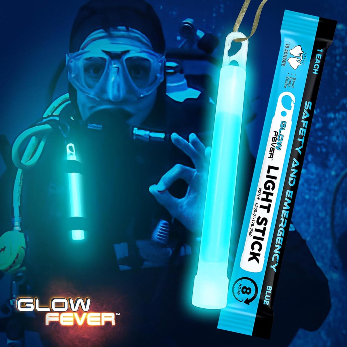 Glow Fever Emergency Safety Military Grade Glowsticks; 10PCS, 6" Ultra Bright Glow Sticks with 8 Hours Duration. Great for Hiking, Party, Camping, Blackouts, Hurricane and Survival Kits (Blue)