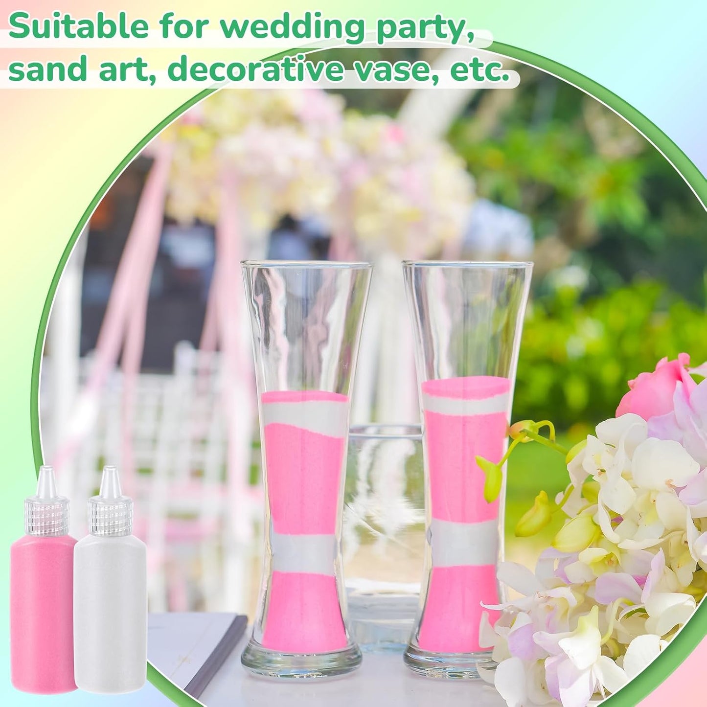 Wettarn 120 Pcs 1.25 oz Sand Art Bottle Kits 60 Colors of Sand and Bottle for Rangoli Art Painting DIY Drawing Favor Diwali Wedding Decoration Vase Glass Crafty Collection (Bright Colors)