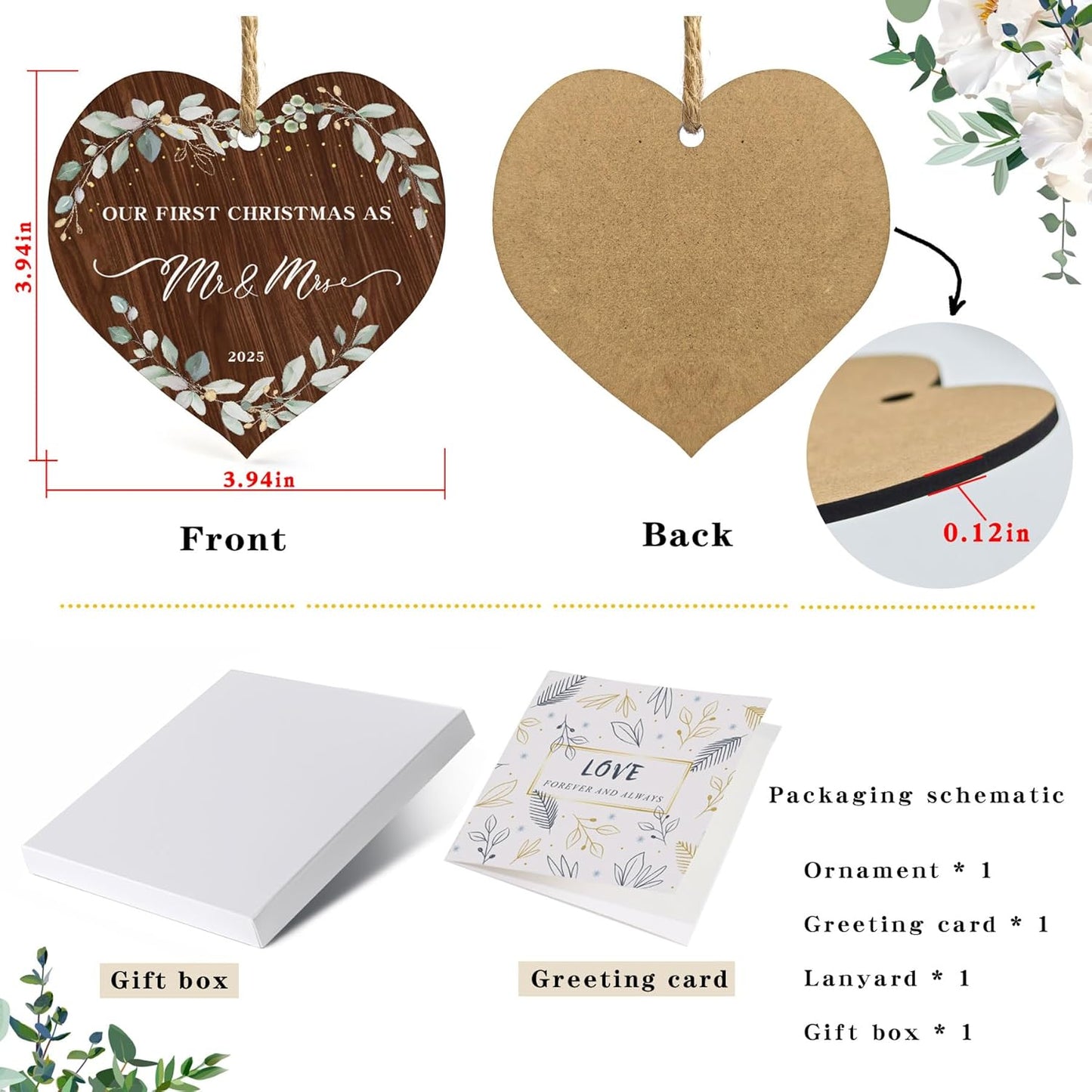 2025 First Christmas Married Ornament,First Year as Mr and Mrs Christmas Hanging Ornament Wedding Decoration for Couple