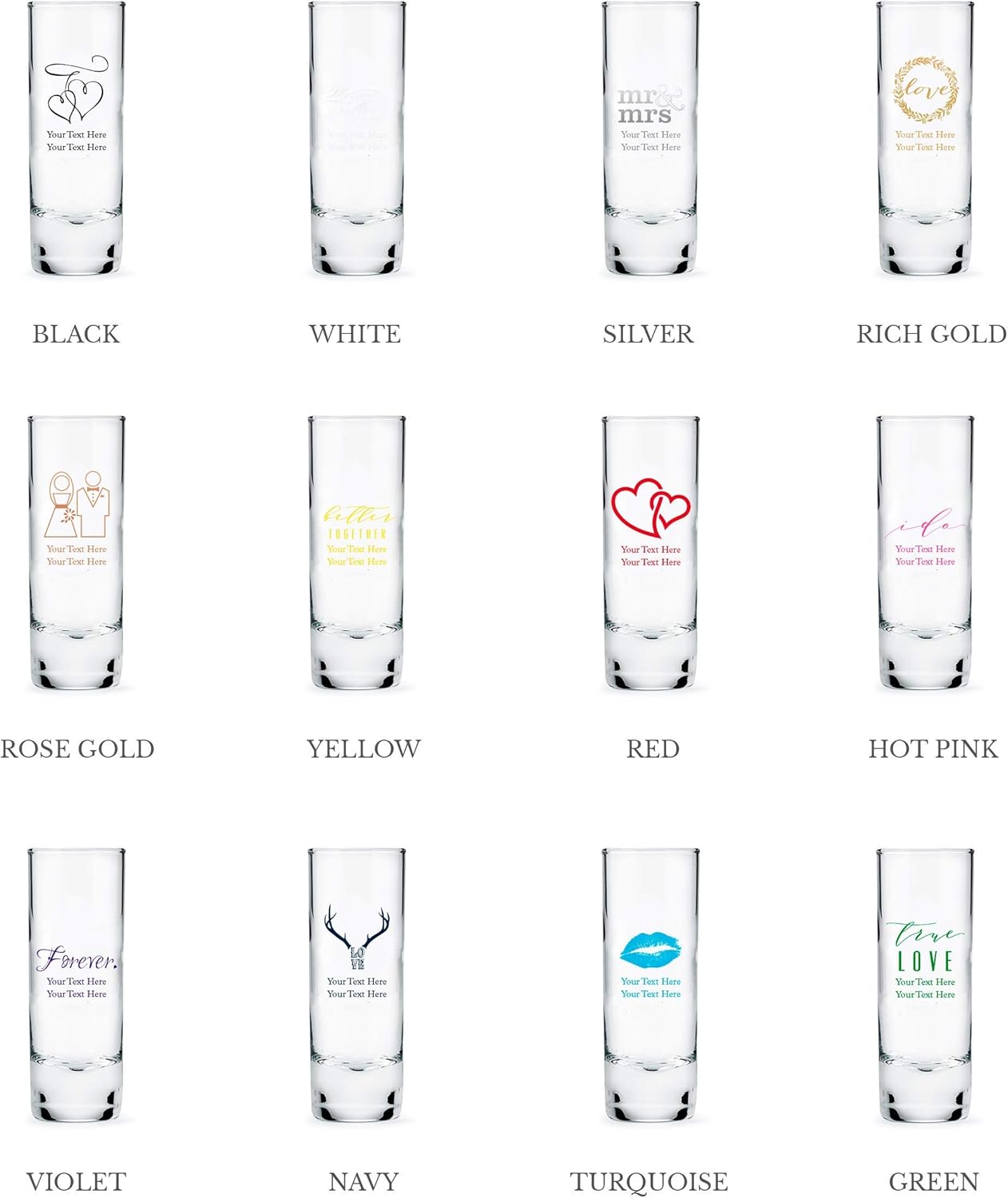 WEDDINGSTAR Personalized 2.5oz Tall Shot Glass Customizable Full Color Print - 180 pack