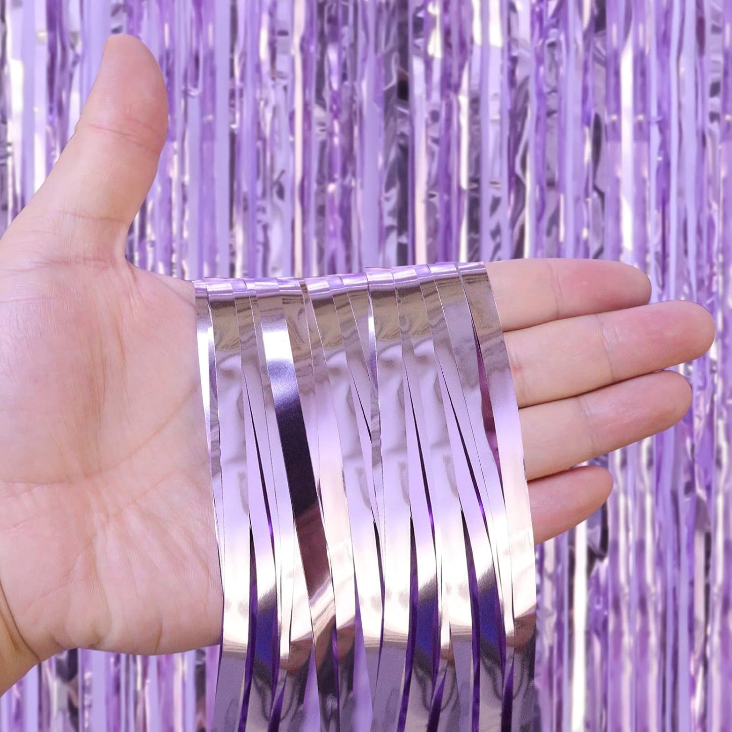 2 Pack Light Purple Fringe Curtains Foil Shiny Fringe Backdrop Tinsel Door Streamers Foil Curtains for Birthday Wedding Engagement Bridal Shower Celebration Party Decorations Large