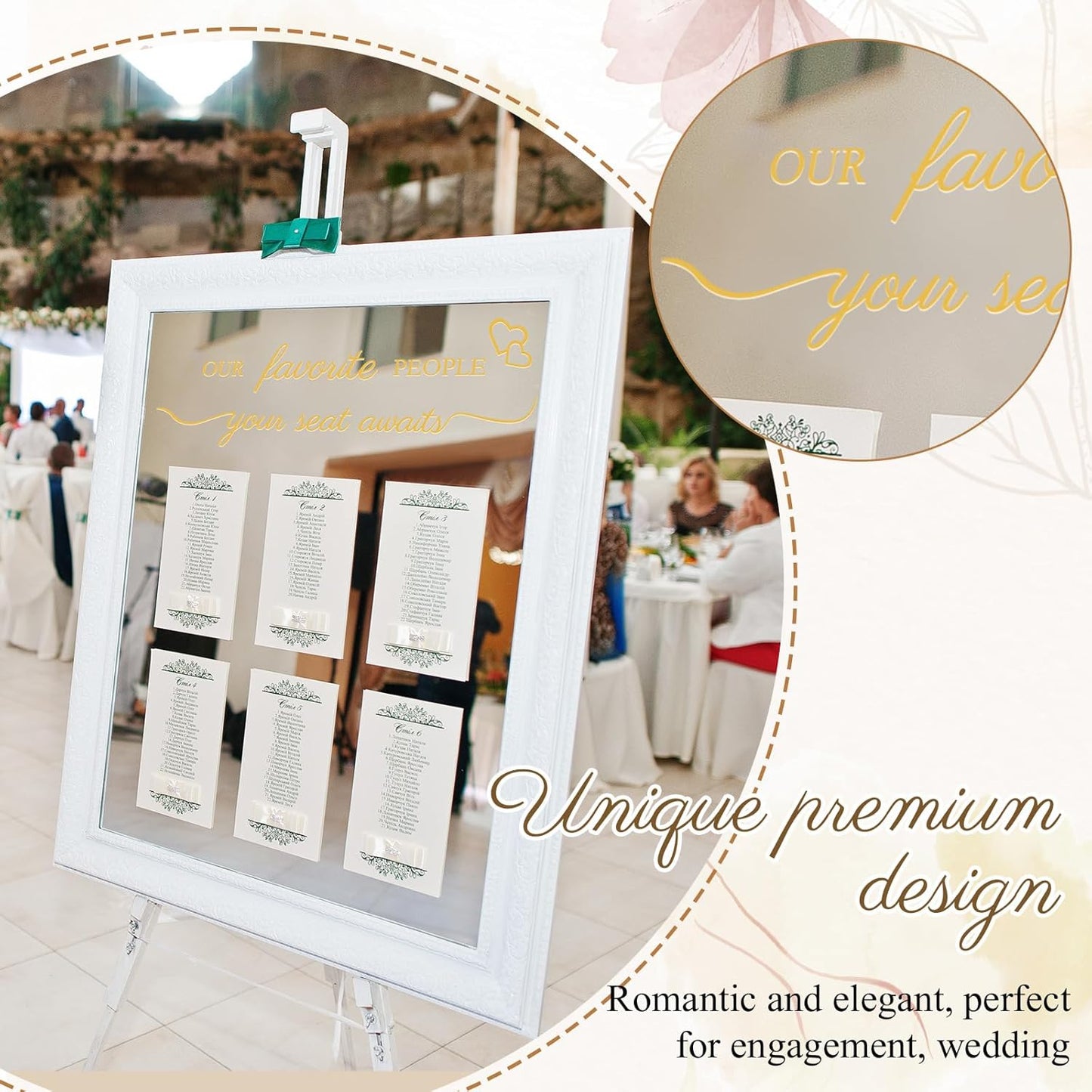 3 Pcs Wedding Seating Chart Decal Stickers DIY Our Favorite People Your Seat Awaits Vinyl Decal Wedding Sign Decor Seating Chart Board Mirror Stickers(Gold)