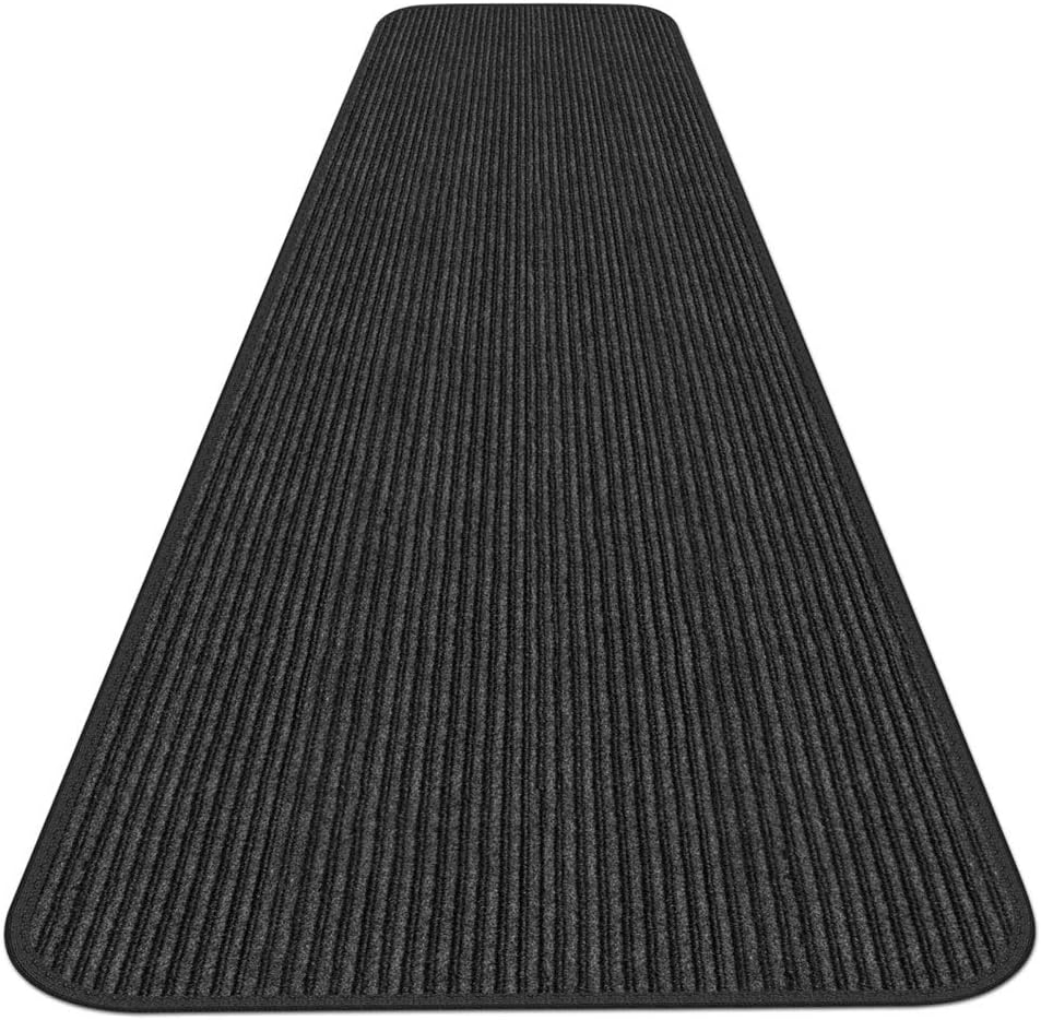 House, Home and More Indoor Outdoor Double-Ribbed Carpet Runner with Skid-Resistant Rubber Backing - Smokey Black - 3 Feet x 40 Feet