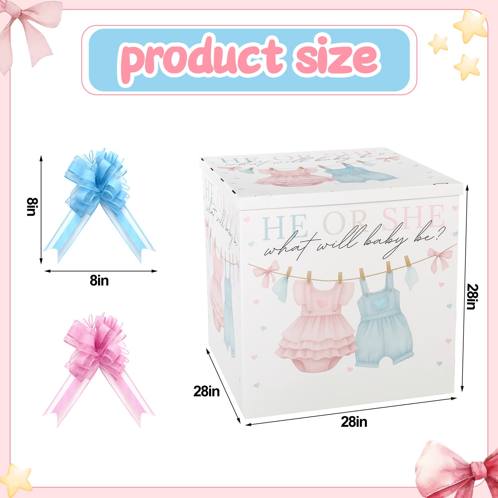 AmazingSpark 28in Giant Gender Reveal Gift Box with Lid Kit Oversized Gender Reveal Balloon Box