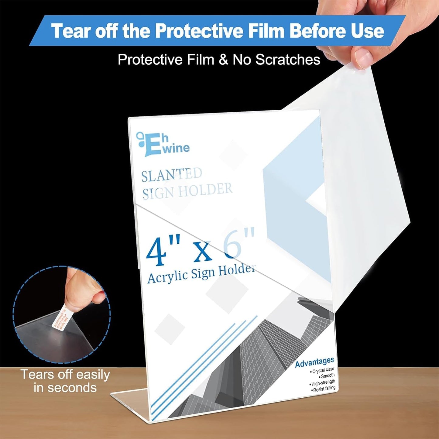 EHWINE 24 Pack 4 x 6 Acrylic Sign Holder, Clear Plastic Signs Display Stand, Vertical Slanted Back Paper Holder Stand up Table Top Sign Holders Flyer Stand Frames Suitable for Office Business Store