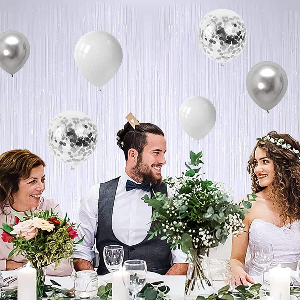 BEISHIDA 4 Pcs White Door Streamers Tinsel Curtain Party Streamers Backdrop Fringe Foil Wall Background for Birthday Halloween Christmas Wedding Party Decoration(3.28 ft x 6.56 ft)