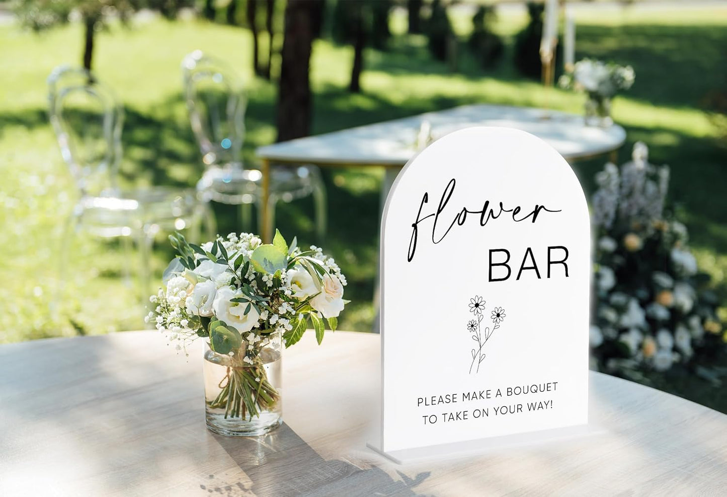 Flower Bar Sign, White Arch Acrylic Wedding Sign, Flower Bar Supplies, Wedding Reception Decorations, Bridal Shower Decor, Engagement Party Decor, Centerpiece Table Decorations Party-11