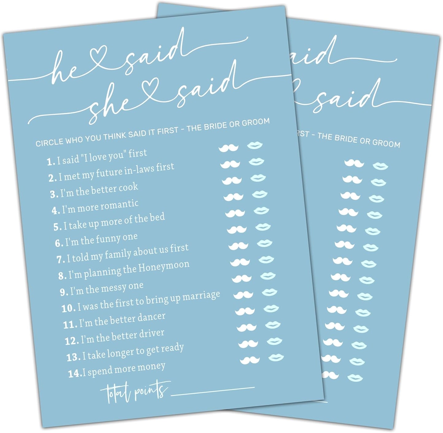 Minimalist Bridal Shower Games, Light Blue He Said She Said Game, 30 Wedding Bachelorette Engagement Party Decorations Supplies Favors - A08