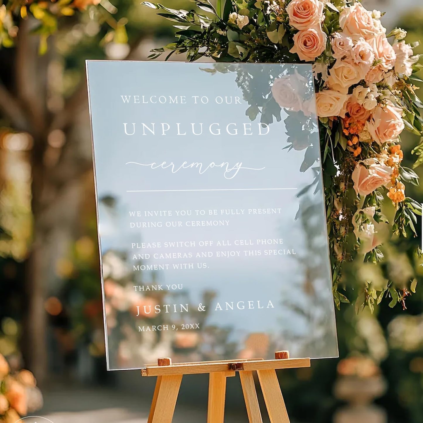 Modern Unplugged Wedding Yard Sign – Custom Name & Date – Printed on Acrylic or Corrugated Plastic