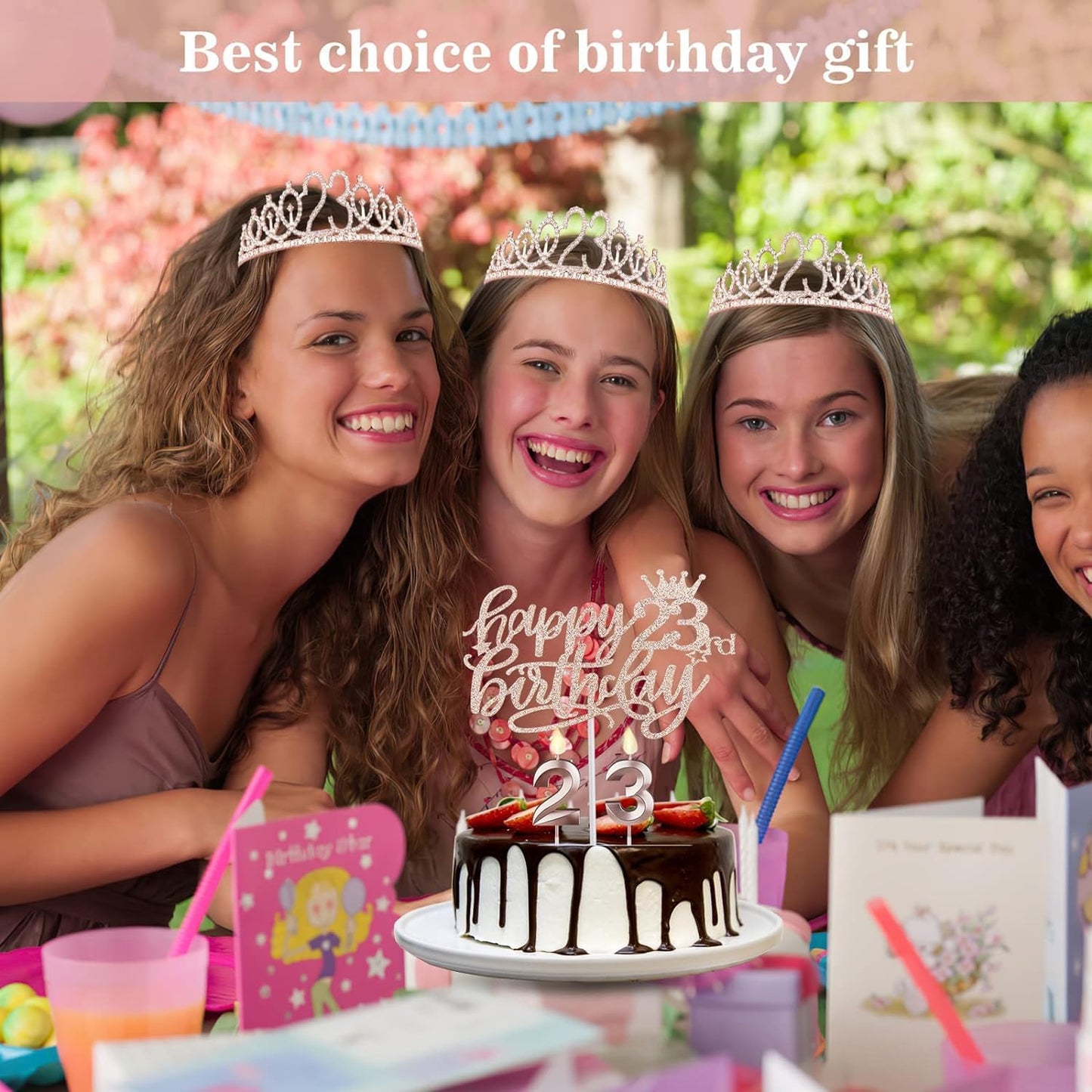 23 Birthday Decorations for Women Including Sash and Tiara, Cake Topper and Candles, 23rd Birthday Gifts for Women, Rose Gold Party Decor Supplies