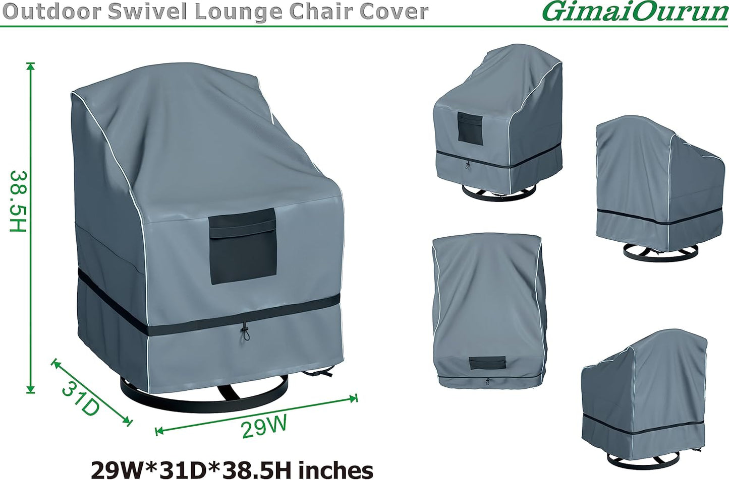 Outdoor Swivel Lounge Chair Cover 4 Pack, Waterproof Heavy Duty, (29 W x 31 D x 38.5 H inches), Gray