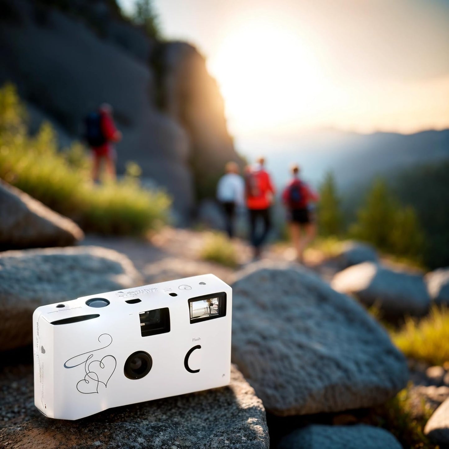 Weddingstar Disposable Camera with Flash - Single Use 35mm Film Camera for Wedding or Party Favors - Silver Enchanted Hearts