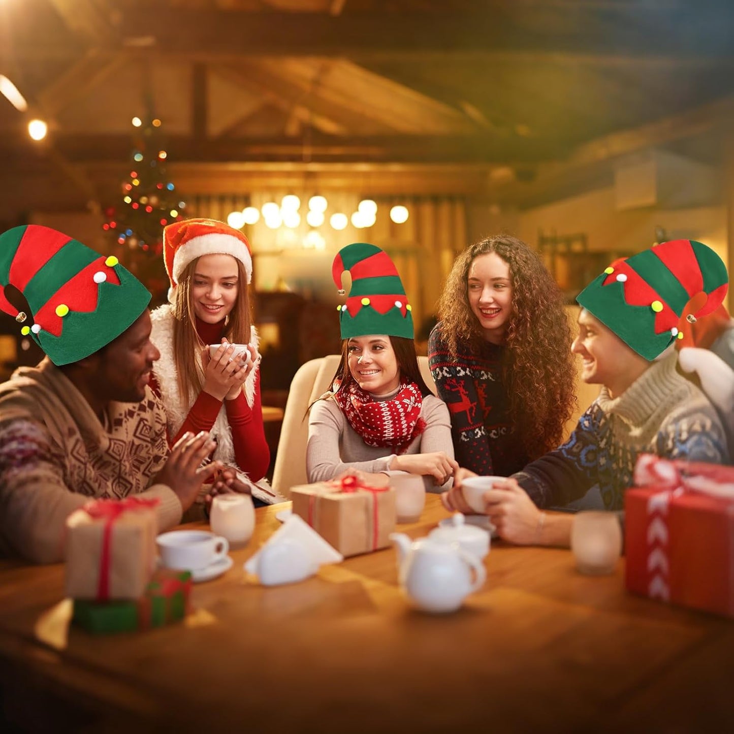 Felt Elf Christmas Hats, Unisex Elf Santa Hats for Adults, Soft Felt Thickened Santa Hat for Holiday Festive Party Supplies