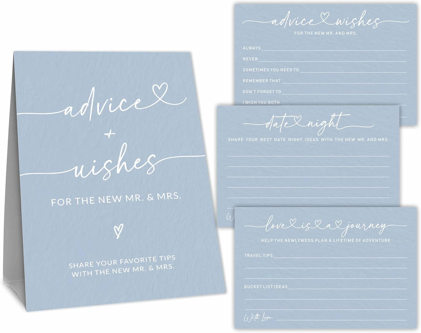 Wedding Advice Cards - Wishes For The New Mr & Mrs Wedding Advice Sign -A Standing Sign With 3 Types Of 4 x 6 Advice Cards -Bride and Groom Newlyweds Bridal Shower Decoration,Games(Blue) - C02