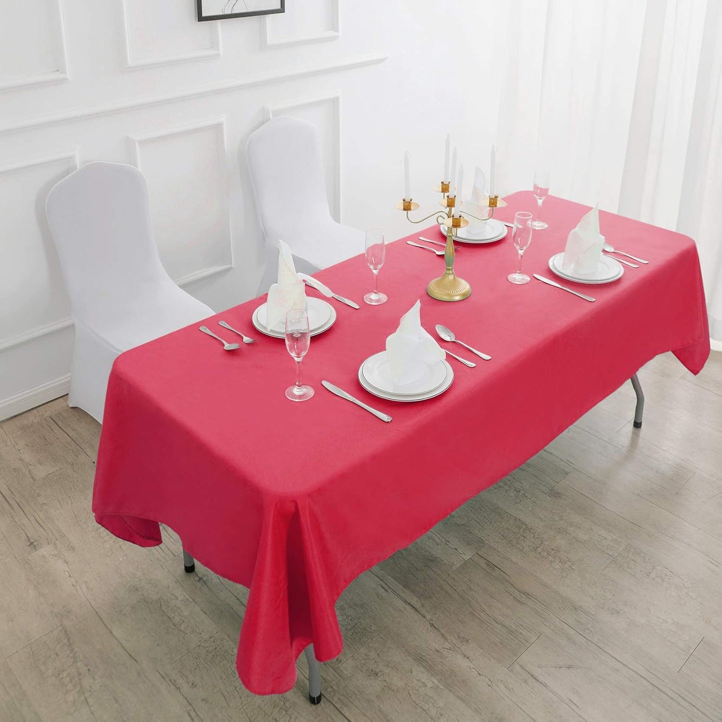 Rectangle Tablecloth 90x156 inch Washable Polyester Fabric Table Cloth for Wedding Party Dining Banquet Decoration（90x156, Red）