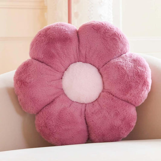 Dusty Purple Flower Pillow, Cute Decorative Flower Shaped Throw Pillow with Faux Rabbit Fur, 14.9" Soft Flower Plush Throw Pillow Floor Pillows Room Décor for Bedroom Living Room