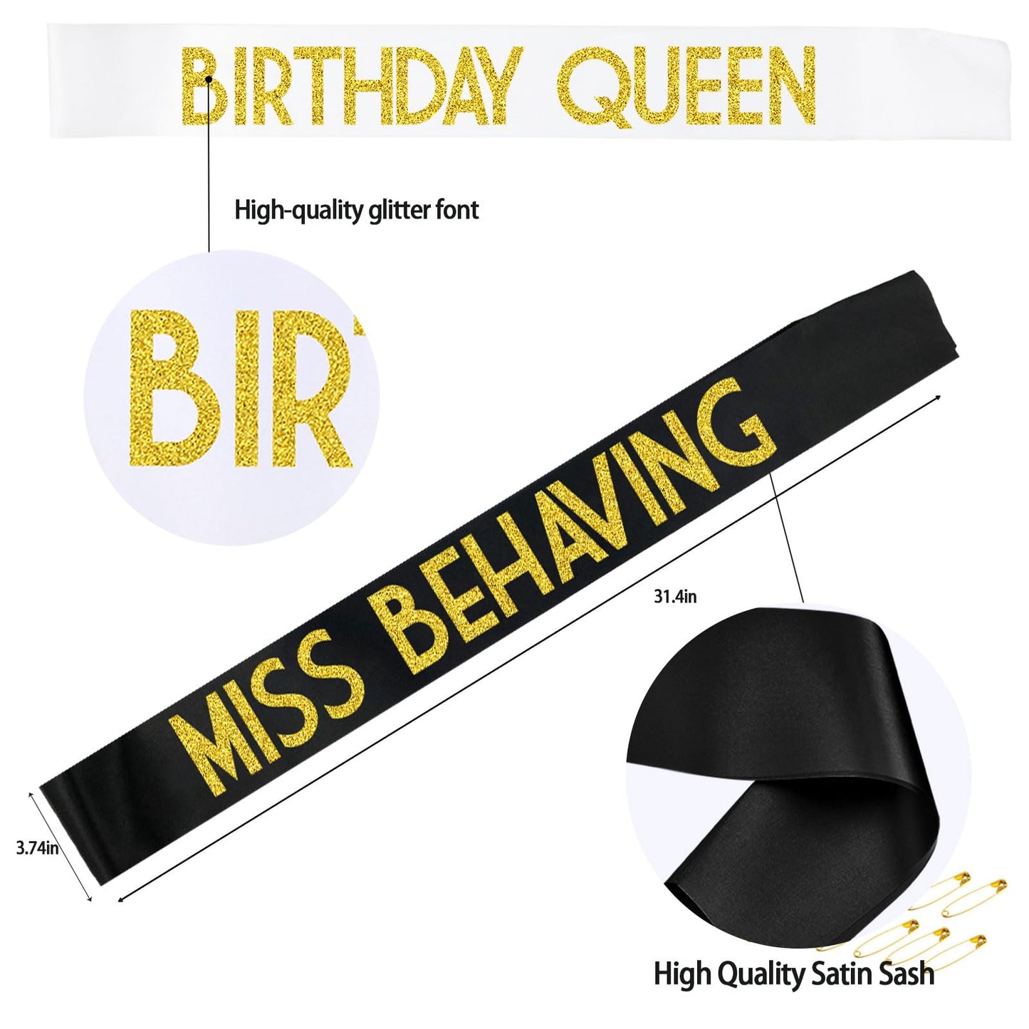 12 Pack Queen Sashes for Women - Birthday Squad Sash Set, Funny Gifts Sashes for Women's Birthday