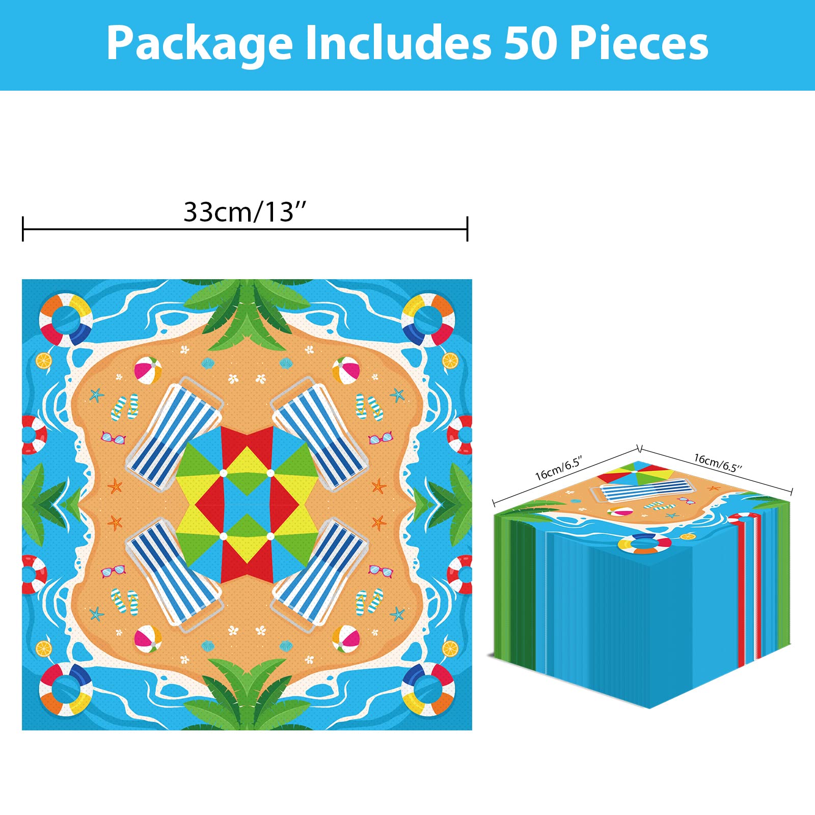 50 Pcs Summer Beach Party Napkins Beach Theme Birthday Disposable Paper Napkins Luncheon Napkins