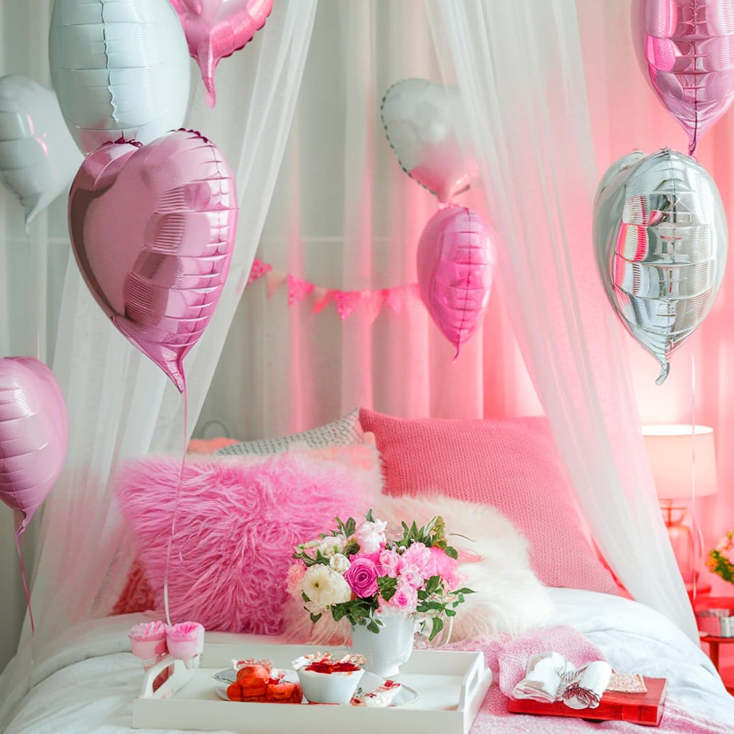 Pink White Heart Balloons, 18 Inch Baby Pink and White Heart Shape Balloon, 12PCS Helium Love Foil Balloon for Birthday Bridal Shower Engagement Wedding Valentine Party Decor