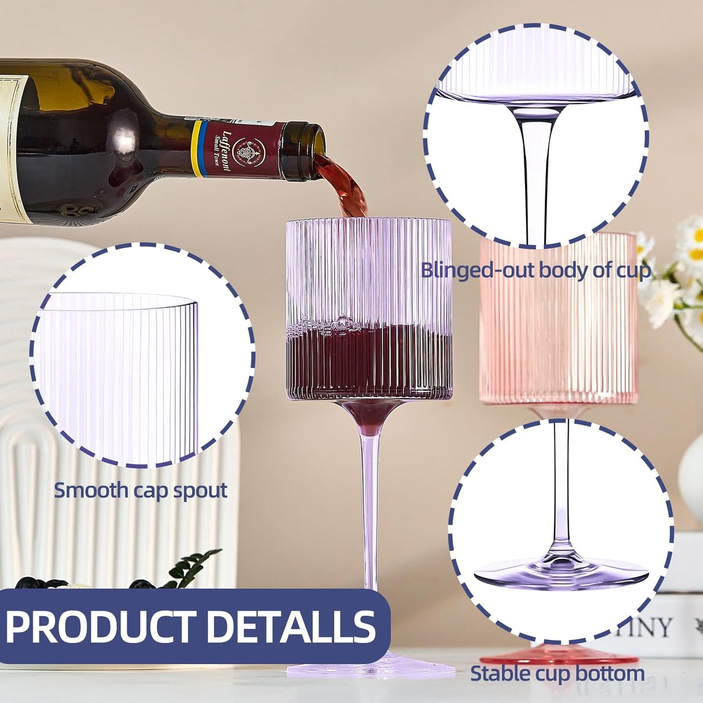 Plastic Goblets Wine Glasses - 12Oz Acrylic Wine Glasses Origami Unbreakable Clear Plastic Cocktail Glasses Recyclable Shatterproof Reusable Wine Cups for Parties & Weddings (Purple)