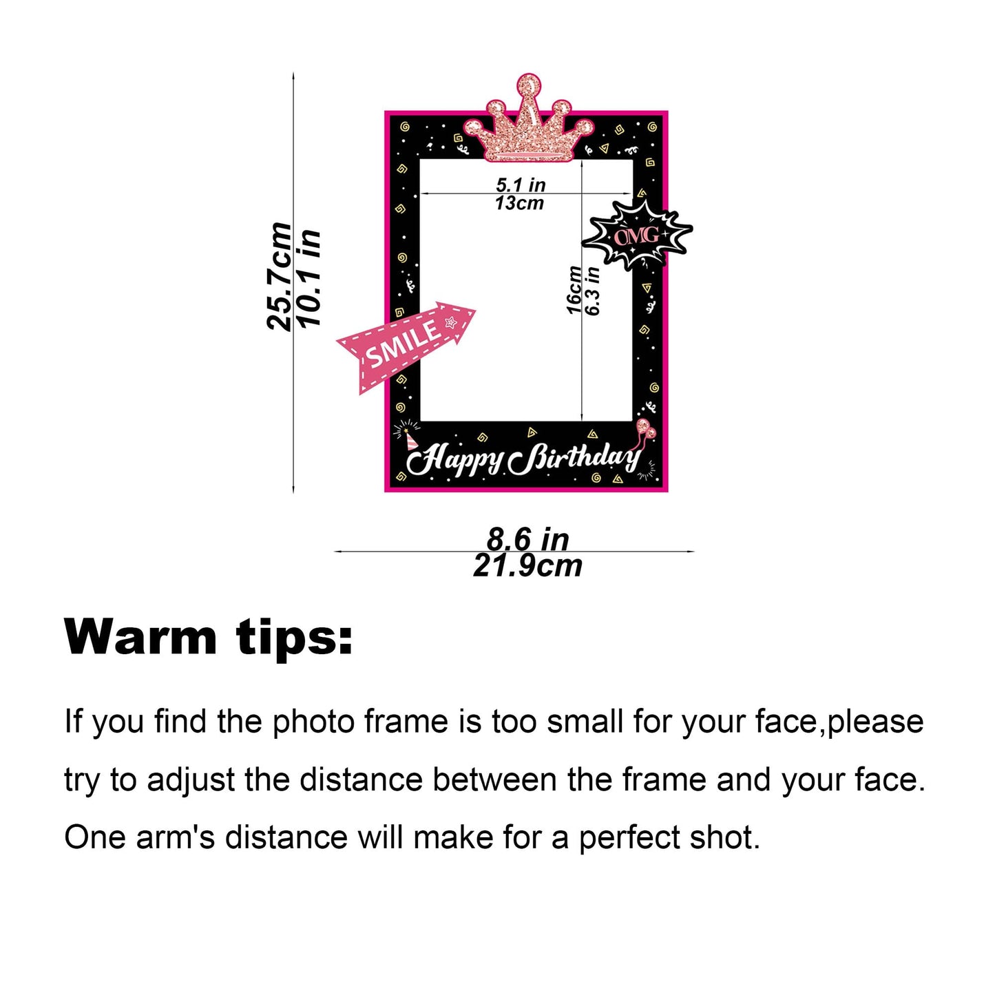 30 Pcs Hot Pink Birthday Photo Booth Props Kit for Girls, Happy Birthday Party Favors Supplies with