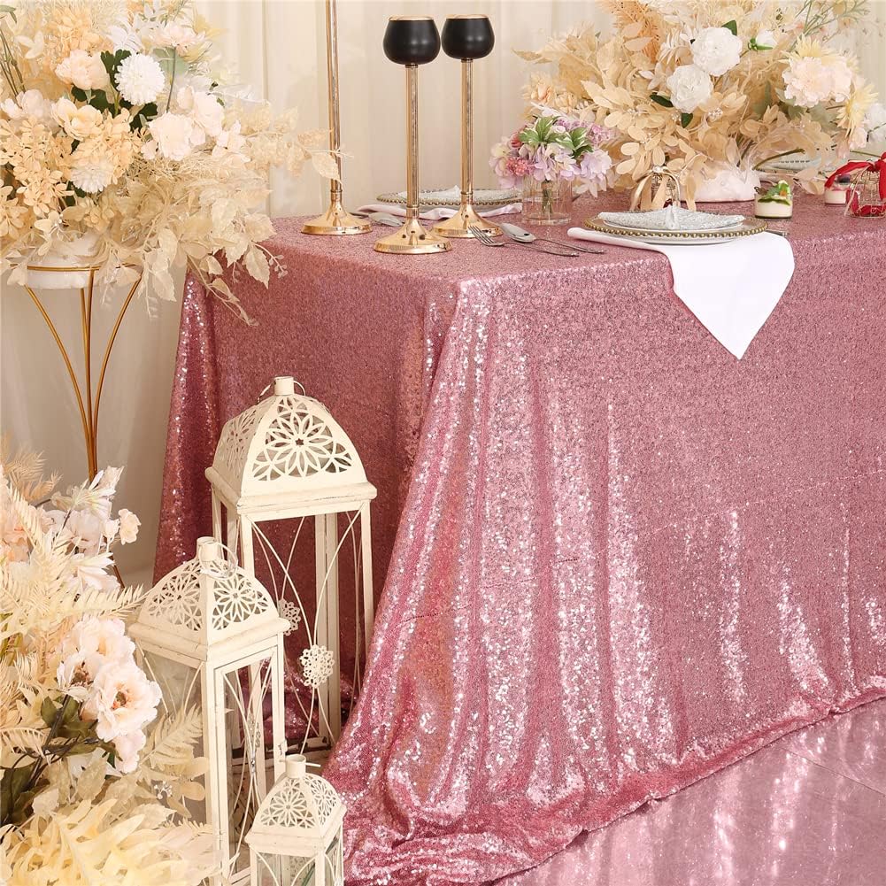 SquarePie Sequin Tablecloth 60 x 102 Inch Fuchsia Pink Sparkly Table Linen for Wedding Party
