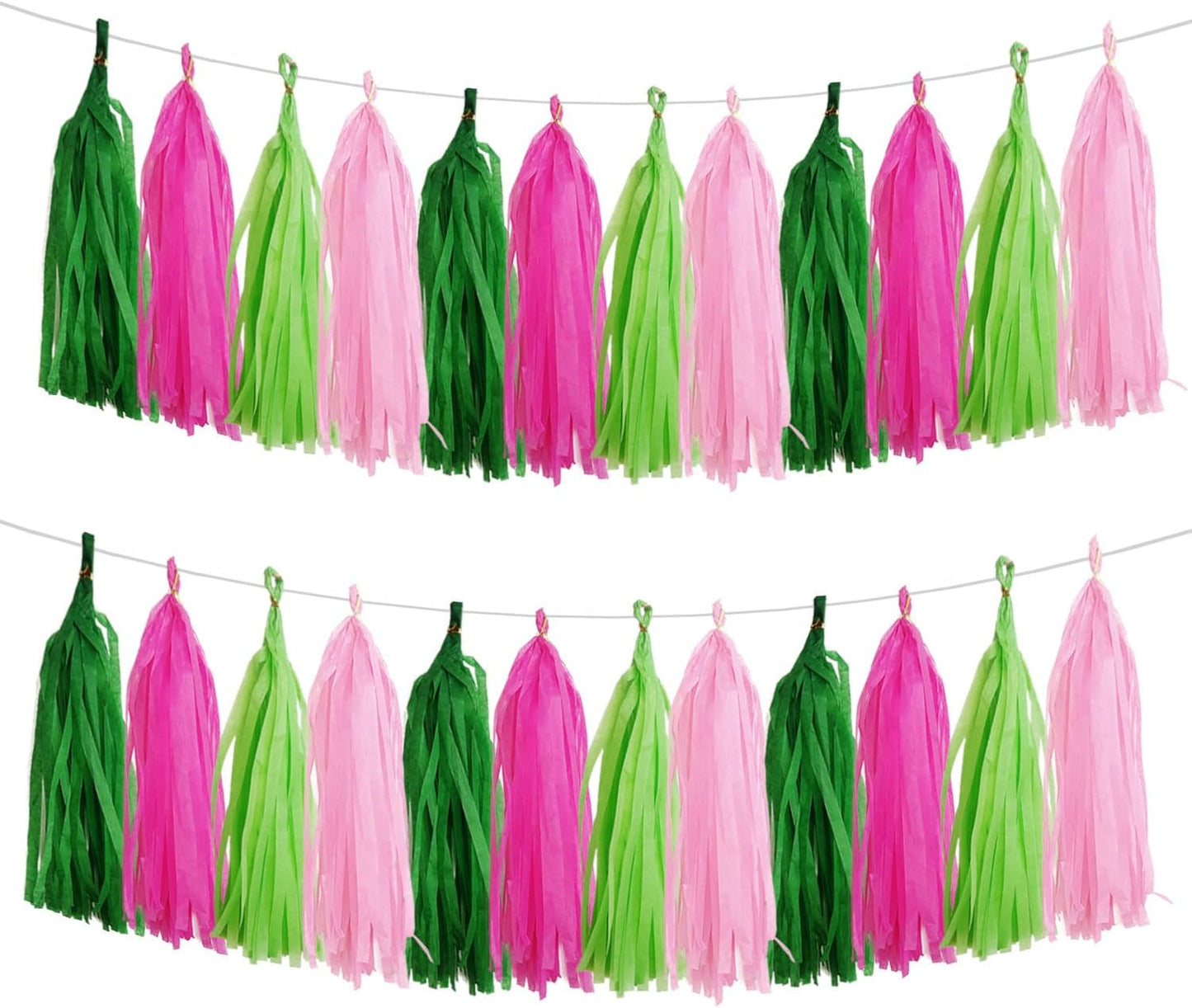 GAKA Pink and Green Paper Tassel Party Tassel Garland Banner for Theme Party Birthday Wedding Decorations,20 PCS